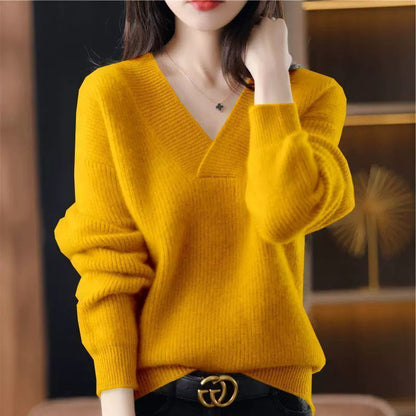 Solid Color Collar Sweater Women's Loose Slimming