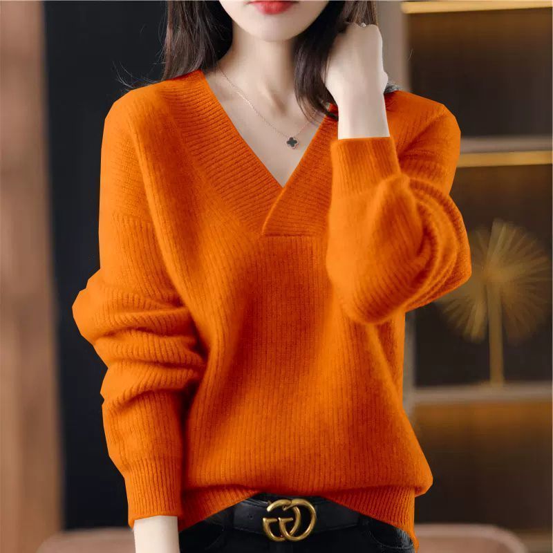 Solid Color Collar Sweater Women's Loose Slimming