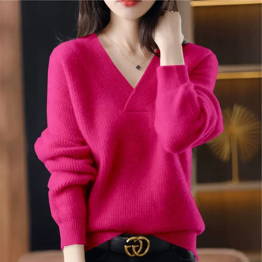 Solid Color Collar Sweater Women's Loose Slimming