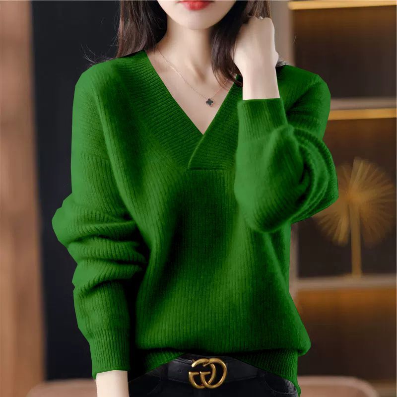 Solid Color Collar Sweater Women's Loose Slimming