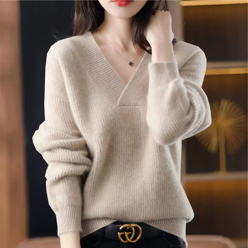 Solid Color Collar Sweater Women's Loose Slimming